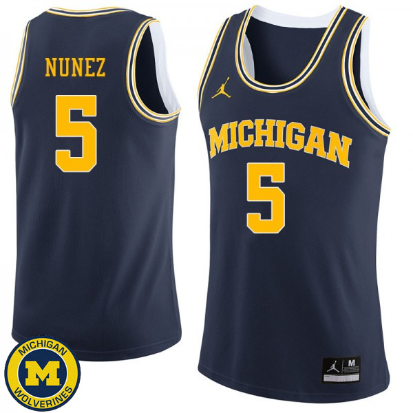 Mens University of Michigan #5 Adrien Nunez Navy Jordan Brand Official Basketball Jersey